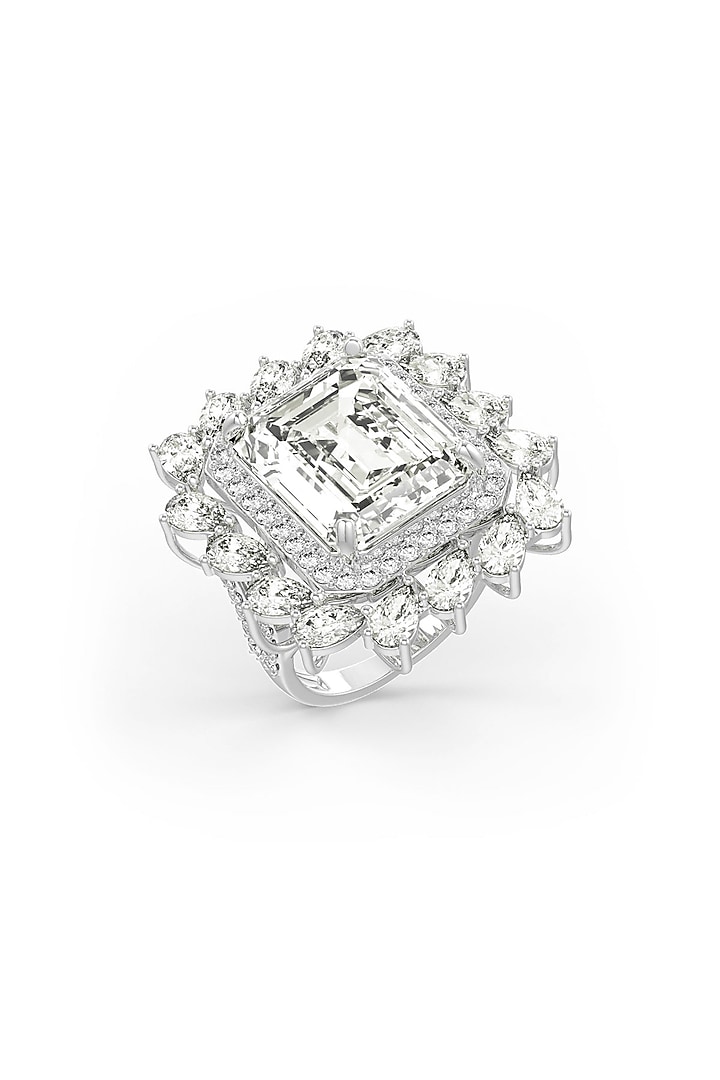 White Rhodium Finish Cubic Zirconia & Champagne Stone Ring In Sterling Silver by MISS JO at Pernia's Pop Up Shop
