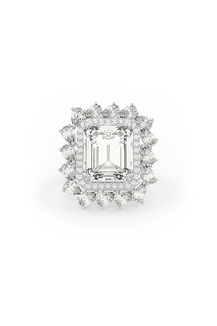 White Rhodium Finish Cubic Zirconia & Champagne Stone Ring In Sterling Silver by MISS JO at Pernia's Pop Up Shop