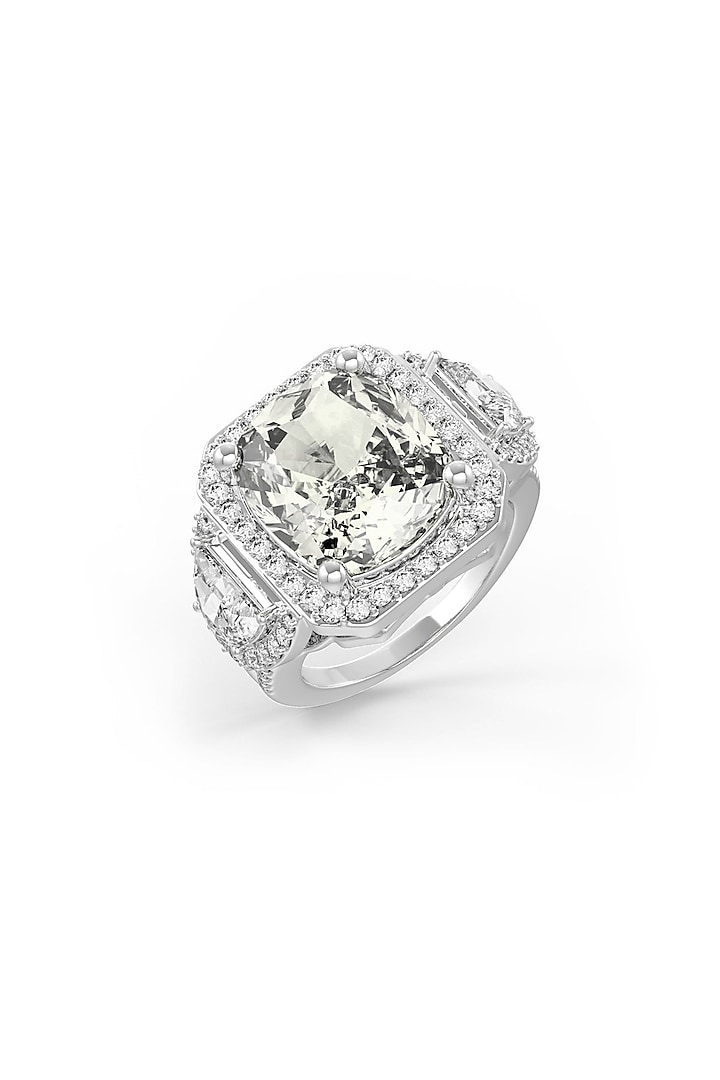 White Rhodium Finish Cubic Zirconia & Champagne Stone Ring In Sterling Silver by MISS JO at Pernia's Pop Up Shop