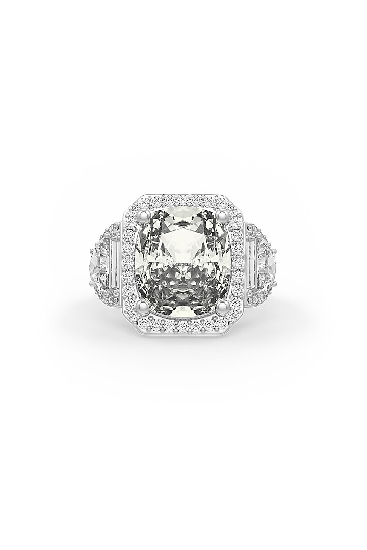 White Rhodium Finish Cubic Zirconia & Champagne Stone Ring In Sterling Silver by MISS JO at Pernia's Pop Up Shop