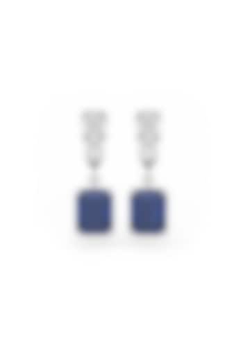 White Rhodium Finish Cubic Zirconia & Sapphire Stone Dangler Earrings In Sterling Silver by MISS JO at Pernia's Pop Up Shop