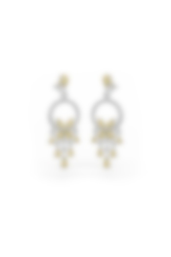 White Rhodium Finish Cubic Zirconia & Yellow Stone Dangler Earrings In Sterling Silver by MISS JO at Pernia's Pop Up Shop