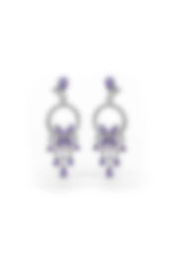 White Rhodium Finish Cubic Zirconia & Purple Stone Dangler Earrings In Sterling Silver by MISS JO at Pernia's Pop Up Shop