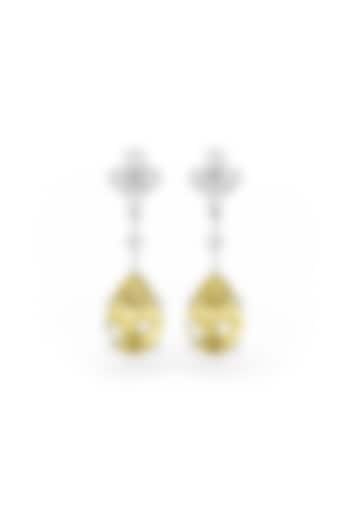 White Rhodium Finish Cubic Zirconia & Yellow Stone Dangler Earrings In Sterling Silver by MISS JO at Pernia's Pop Up Shop
