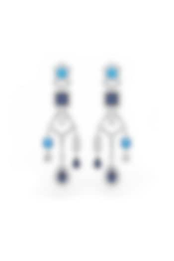 White Rhodium Finish Cubic Zirconia & Sapphire Stone Dangler Earrings In Sterling Silver by MISS JO at Pernia's Pop Up Shop