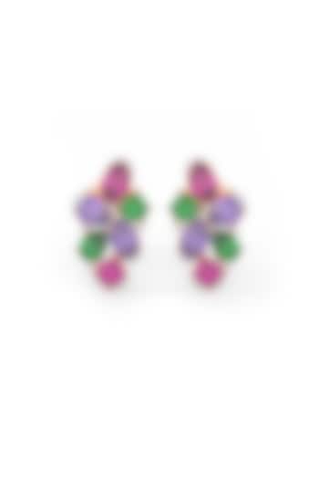 Rose Gold Finish Cubic Zirconia & Multi-Colored Stone Stud Earrings In Sterling Silver by MISS JO at Pernia's Pop Up Shop
