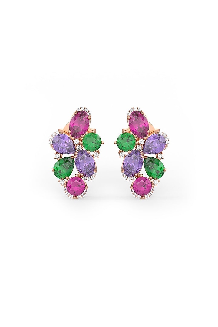 Rose Gold Finish Cubic Zirconia & Multi-Colored Stone Stud Earrings In Sterling Silver by MISS JO at Pernia's Pop Up Shop
