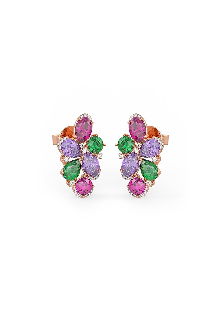 Rose Gold Finish Cubic Zirconia & Multi-Colored Stone Stud Earrings In Sterling Silver by MISS JO at Pernia's Pop Up Shop