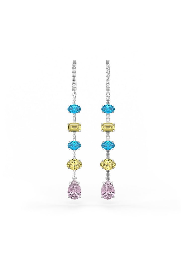 White Rhodium Finish Cubic Zirconia Dangler Earrings In Sterling Silver by MISS JO at Pernia's Pop Up Shop