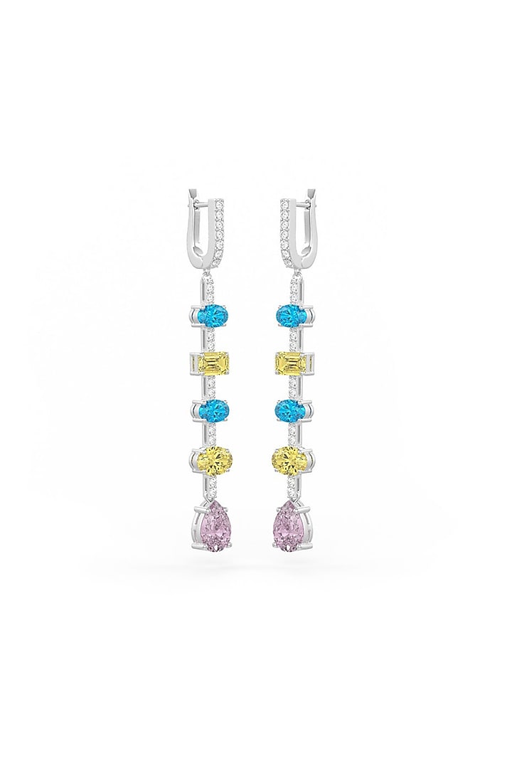 White Rhodium Finish Cubic Zirconia Dangler Earrings In Sterling Silver by MISS JO at Pernia's Pop Up Shop