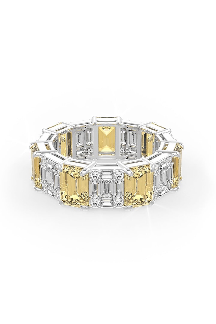 White Rhodium Finish Cubic Zirconia & Yellow Stone Ring In Sterling Silver by MISS JO at Pernia's Pop Up Shop