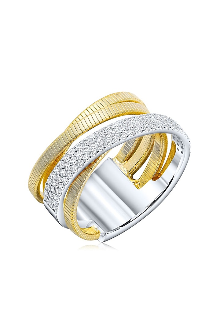 Gold Finish Cubic Zirconia & Yellow Stone Ring In Sterling Silver by MISS JO at Pernia's Pop Up Shop