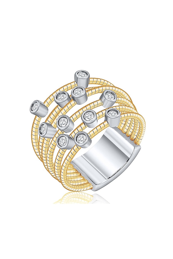 Gold Finish Cubic Zirconia & Yellow Stone Ring In Sterling Silver by MISS JO at Pernia's Pop Up Shop