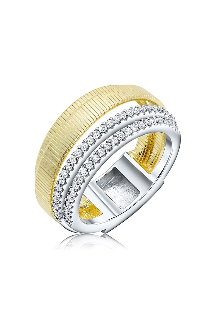 Gold Finish Cubic Zirconia & Yellow Stone Ring In Sterling Silver by MISS JO at Pernia's Pop Up Shop