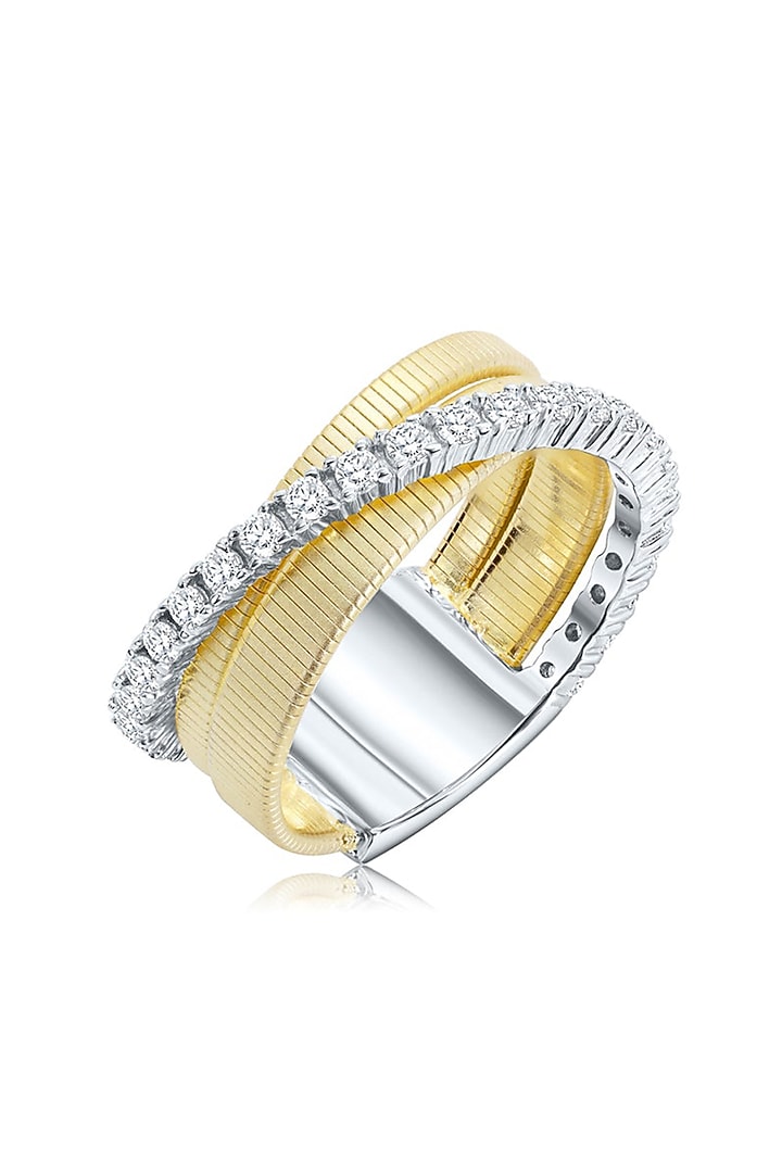 Gold Finish Cubic Zirconia & Yellow Stone Ring In Sterling Silver by MISS JO at Pernia's Pop Up Shop