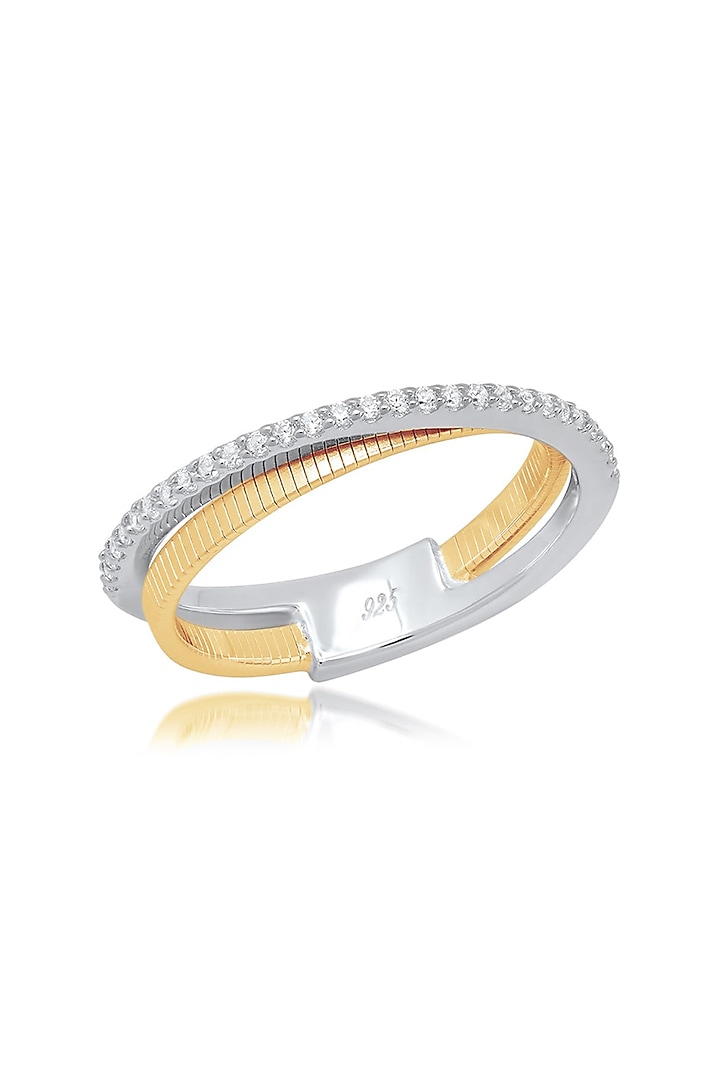 Gold Finish Cubic Zirconia & Yellow Stone Ring In Sterling Silver by MISS JO at Pernia's Pop Up Shop