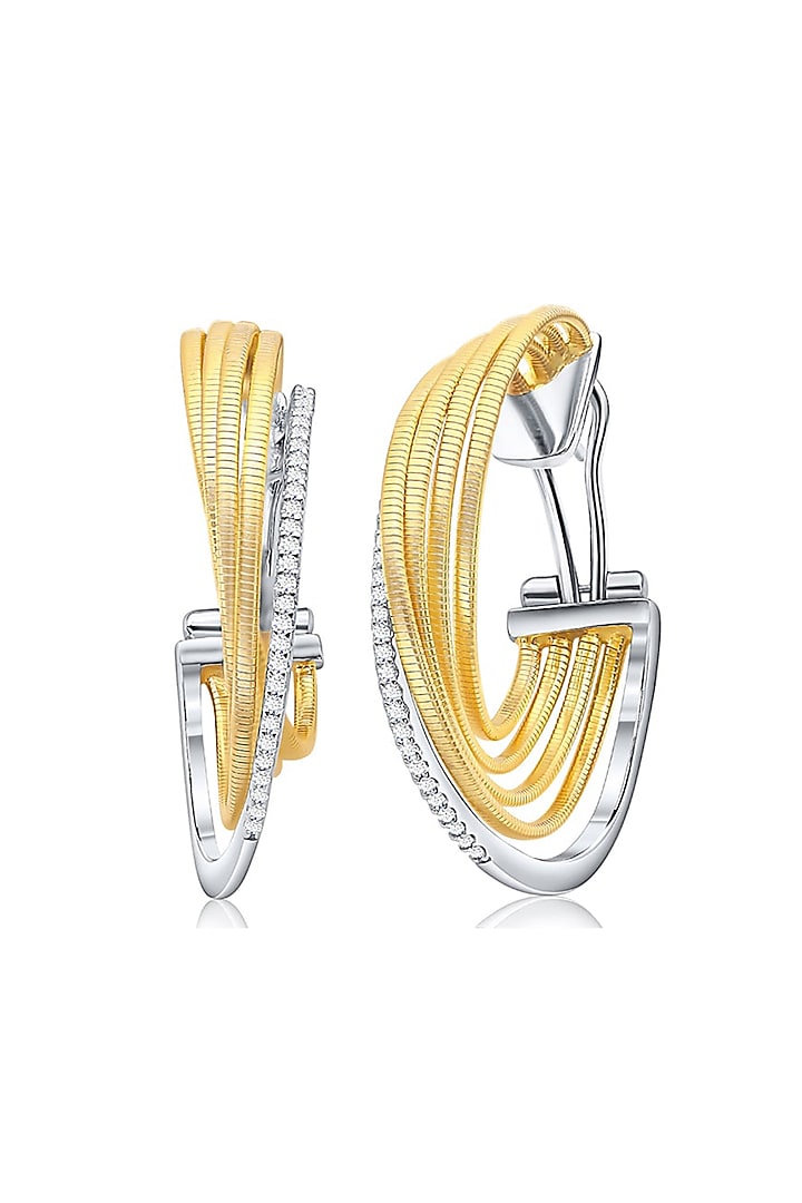 Gold Finish Cubic Zirconia & Gold Stone Hoop Earrings In Sterling Silver by MISS JO at Pernia's Pop Up Shop