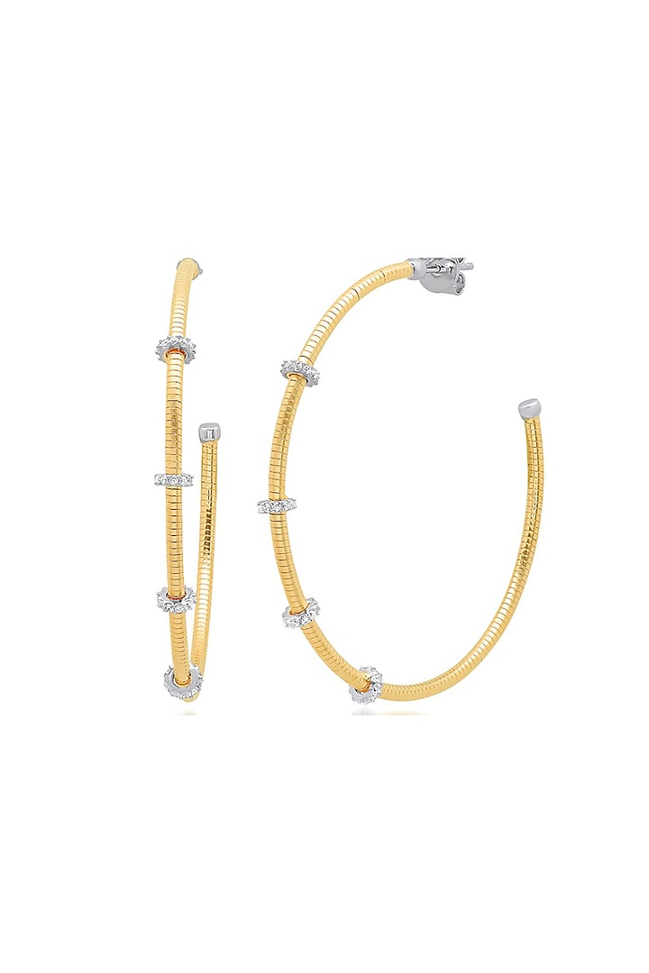 Gold Finish Cubic Zirconia & Gold Stone Siena Hoop Earrings In Sterling Silver by MISS JO at Pernia's Pop Up Shop
