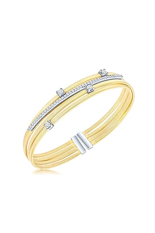 Gold Finish Cubic Zirconia & Gold Stone Siena Cuff Bracelet In Sterling Silver by MISS JO