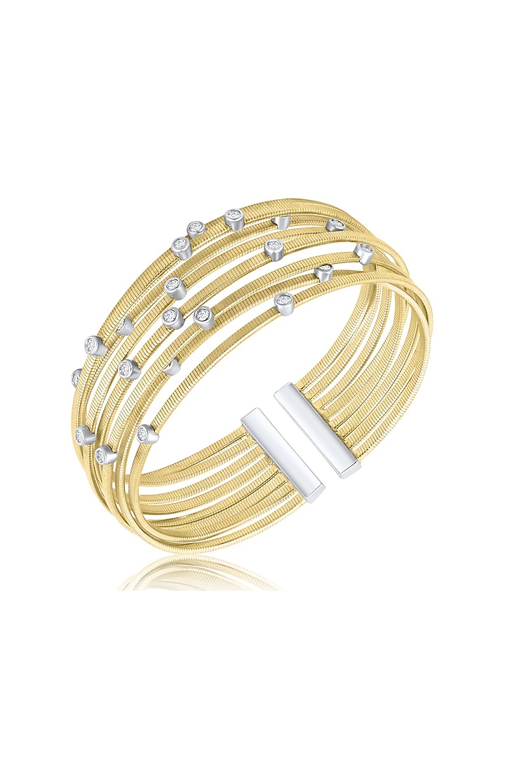 Gold Finish Cubic Zirconia & Gold Stone Siena Cascade Cuff Bracelet In Sterling Silver by MISS JO at Pernia's Pop Up Shop