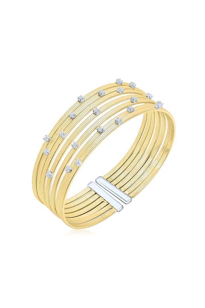 Gold Finish Cubic Zirconia & Gold Stone Siena Cuff Bracelet In Sterling Silver by MISS JO at Pernia's Pop Up Shop