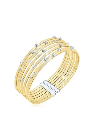 Gold Finish Cubic Zirconia & Gold Stone Siena Cuff Bracelet In Sterling Silver by MISS JO