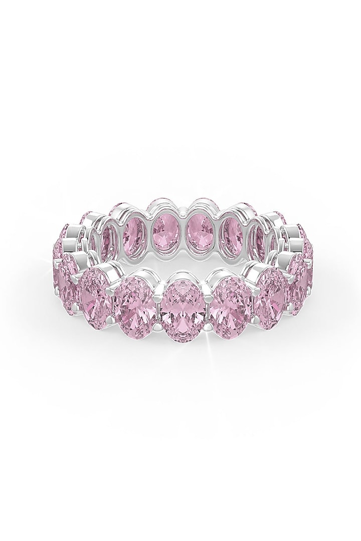 White Rhodium Finish Cubic Zirconia & Pink Stone Ring In Sterling Silver by MISS JO at Pernia's Pop Up Shop
