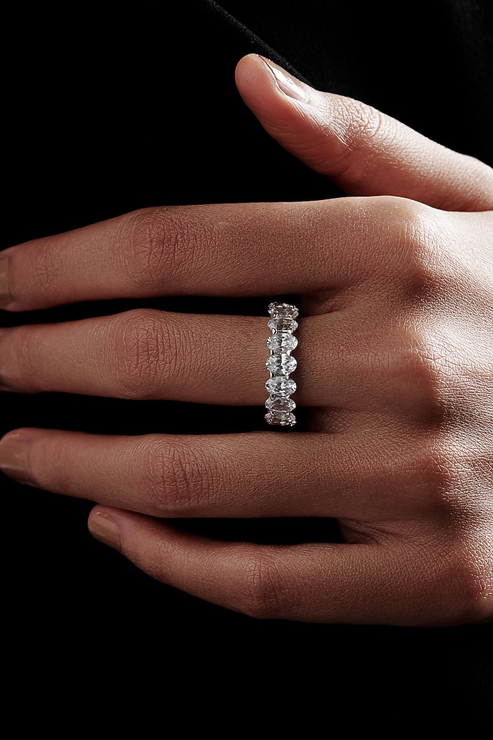 White Rhodium Finish Cubic Zirconia Ring In Sterling Silver by MISS JO at Pernia's Pop Up Shop