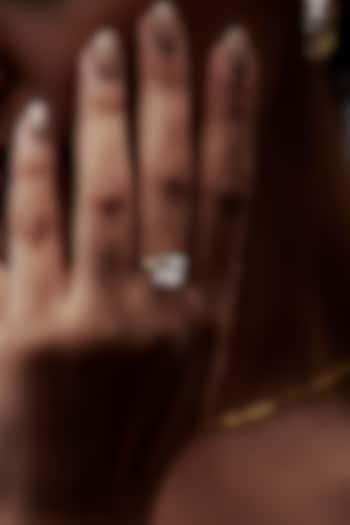 White Rhodium Finish Square-Shaped Cubic Zirconia Ring In Sterling Silver by MISS JO at Pernia's Pop Up Shop