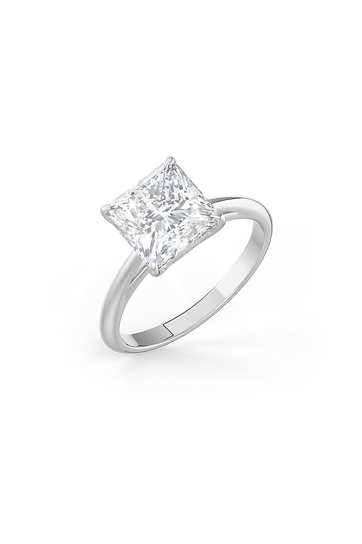 White Rhodium Finish Square-Shaped Cubic Zirconia Ring In Sterling Silver by MISS JO at Pernia's Pop Up Shop