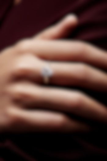 White Rhodium Finish Pear-Shaped Cubic Zirconia Ring In Sterling Silver by MISS JO at Pernia's Pop Up Shop