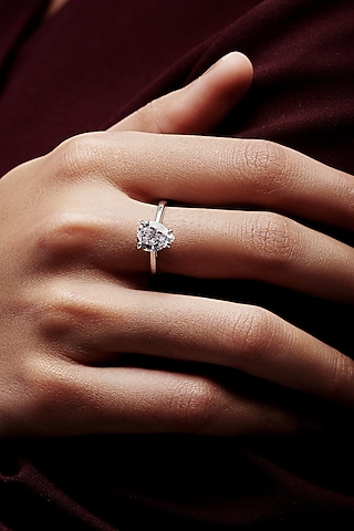 White Rhodium Finish Pear-Shaped Cubic Zirconia Ring In Sterling Silver by MISS JO