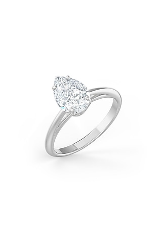 White Rhodium Finish Pear-Shaped Cubic Zirconia Ring In Sterling Silver by MISS JO