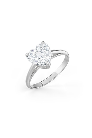 White Rhodium Finish Heart-Shaped Cubic Zirconia Ring In Sterling Silver by MISS JO