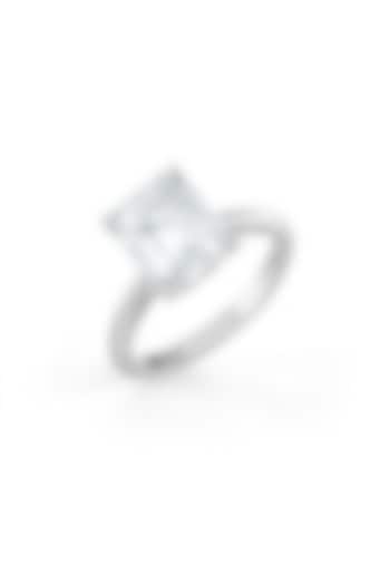 White Rhodium Finish Emerald-Cut Cubic Zirconia Ring In Sterling Silver by MISS JO at Pernia's Pop Up Shop
