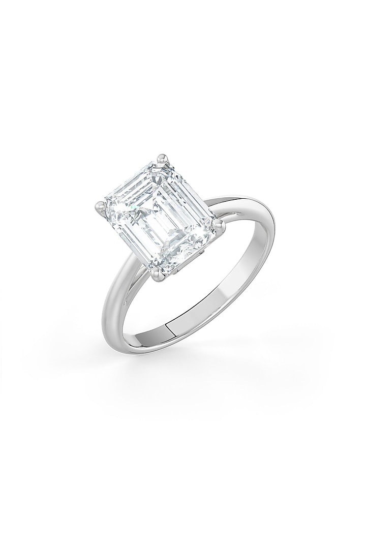 White Rhodium Finish Emerald-Cut Cubic Zirconia Ring In Sterling Silver by MISS JO at Pernia's Pop Up Shop