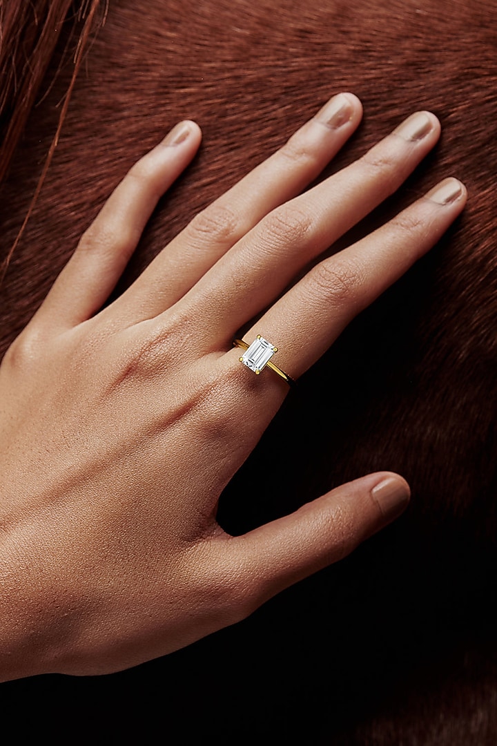 White Rhodium Finish Emerald-Cut Cubic Zirconia Ring In Sterling Silver by MISS JO at Pernia's Pop Up Shop