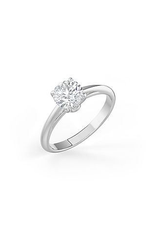 White Rhodium Finish Round-Shaped Cubic Zirconia Ring In Sterling Silver by MISS JO