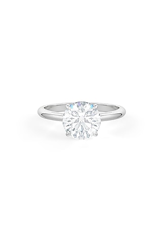 White Rhodium Finish Round-Shaped Cubic Zirconia Ring In Sterling Silver by MISS JO