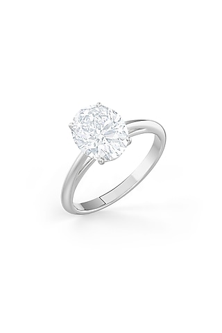 White Rhodium Finish Oval-Shaped Cubic Zirconia Ring In Sterling Silver by MISS JO