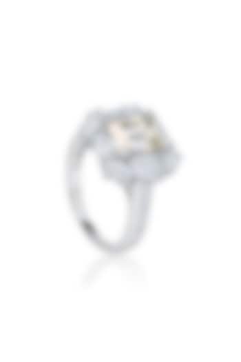 White Rhodium Finish Champagne Cubic Zirconia Ring In Sterling Silver by MISS JO at Pernia's Pop Up Shop