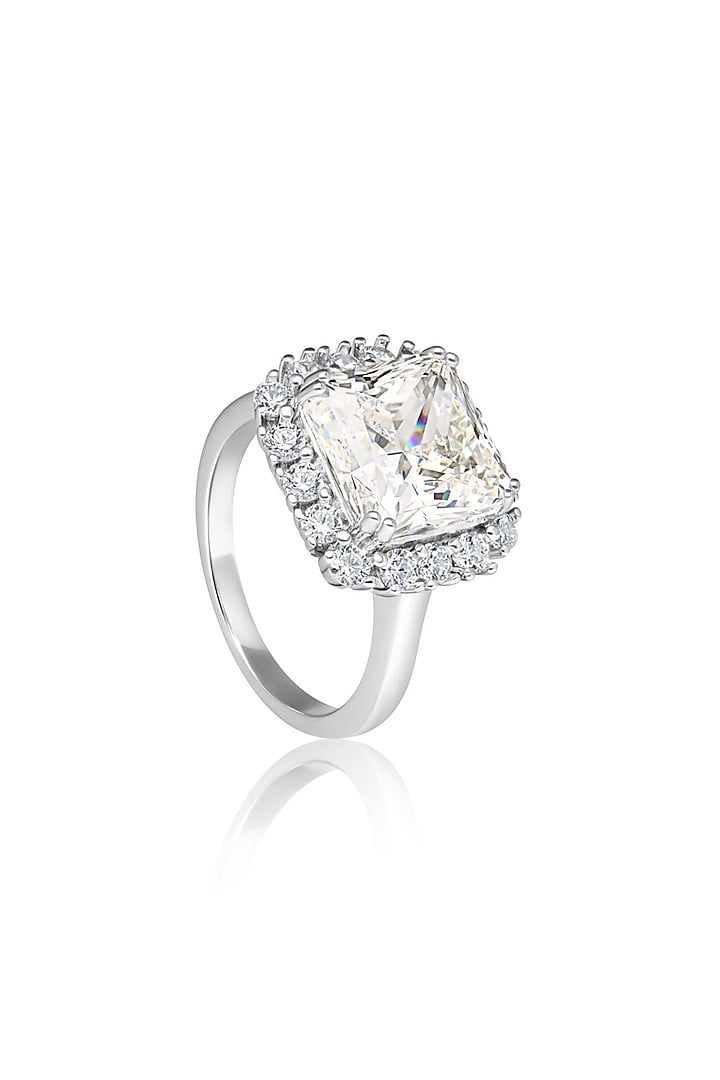 White Rhodium Finish Champagne Cubic Zirconia Ring In Sterling Silver by MISS JO at Pernia's Pop Up Shop