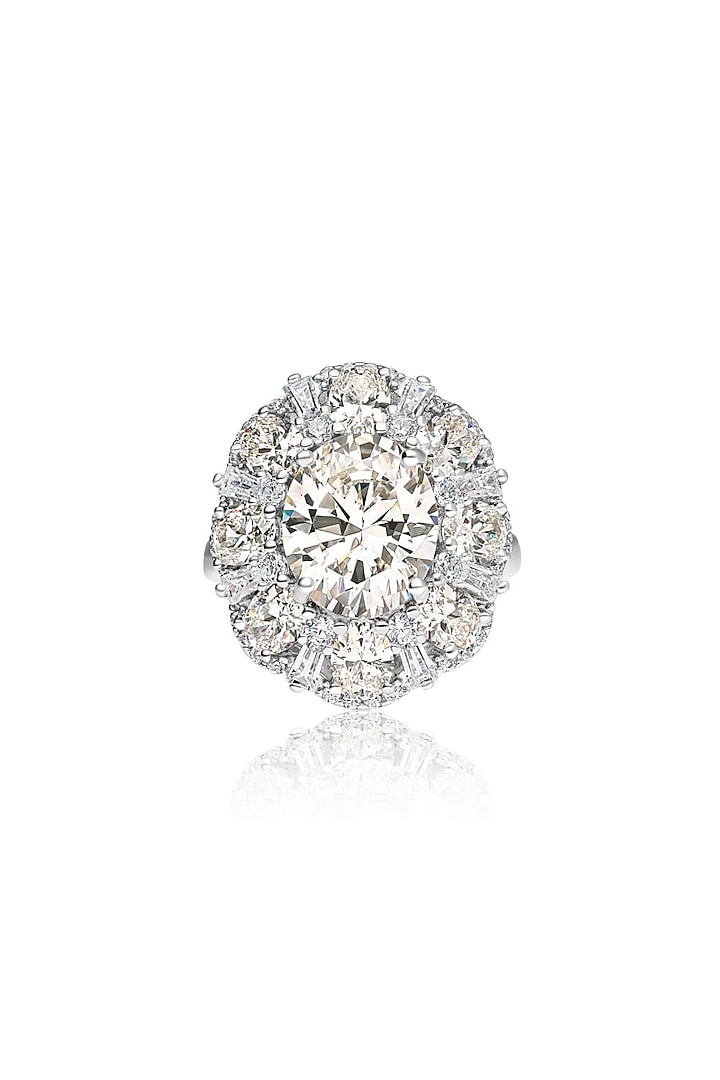 White Rhodium Finish Champagne Cubic Zirconia Ring In Sterling Silver by MISS JO at Pernia's Pop Up Shop