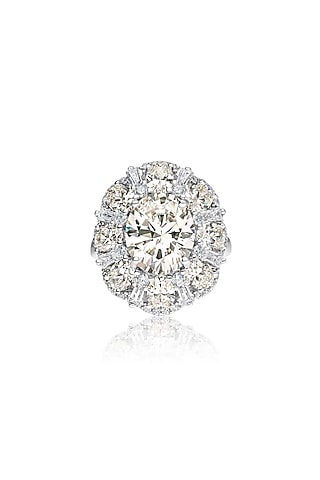 White Rhodium Finish Champagne Cubic Zirconia Ring In Sterling Silver by MISS JO