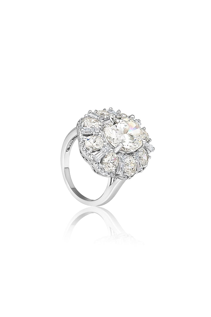 White Rhodium Finish Champagne Cubic Zirconia Ring In Sterling Silver by MISS JO at Pernia's Pop Up Shop