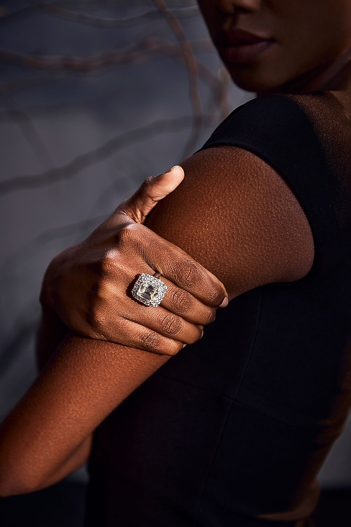 White Rhodium Finish Cubic Zirconia Ring In Sterling Silver by MISS JO at Pernia's Pop Up Shop