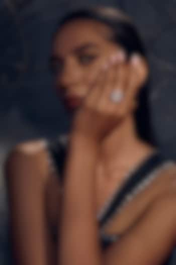 White Rhodium Finish Cubic Zirconia Halo Cocktail Ring In Sterling Silver by MISS JO at Pernia's Pop Up Shop