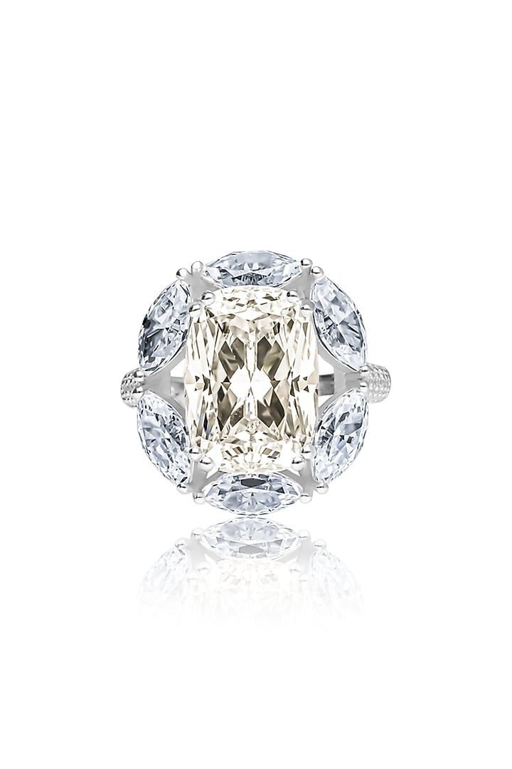 White Rhodium Finish Cubic Zirconia Halo Cocktail Ring In Sterling Silver by MISS JO at Pernia's Pop Up Shop