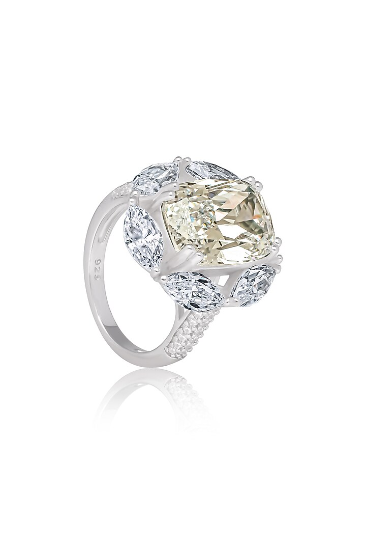 White Rhodium Finish Cubic Zirconia Halo Cocktail Ring In Sterling Silver by MISS JO at Pernia's Pop Up Shop