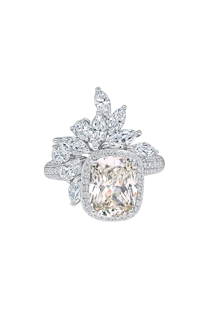 White Rhodium Finish Cubic Zirconia Mystical Bloom Statement Ring In Sterling Silver by MISS JO at Pernia's Pop Up Shop